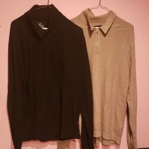 Lot 2 Men's Hollister Black and Tan Casual Button Down Shirts Casual Business